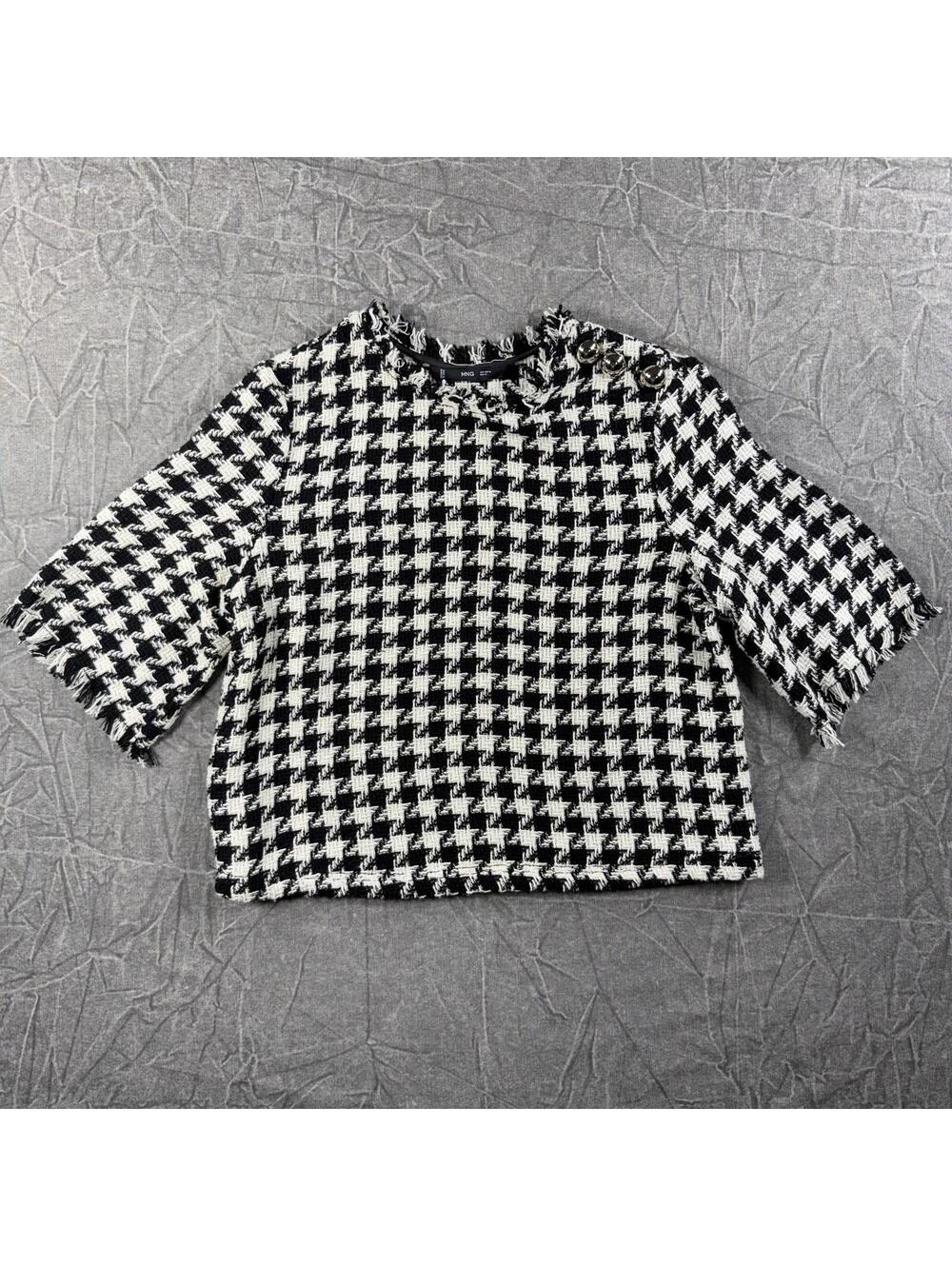 Mango Shirt Women's M Black White Tweed